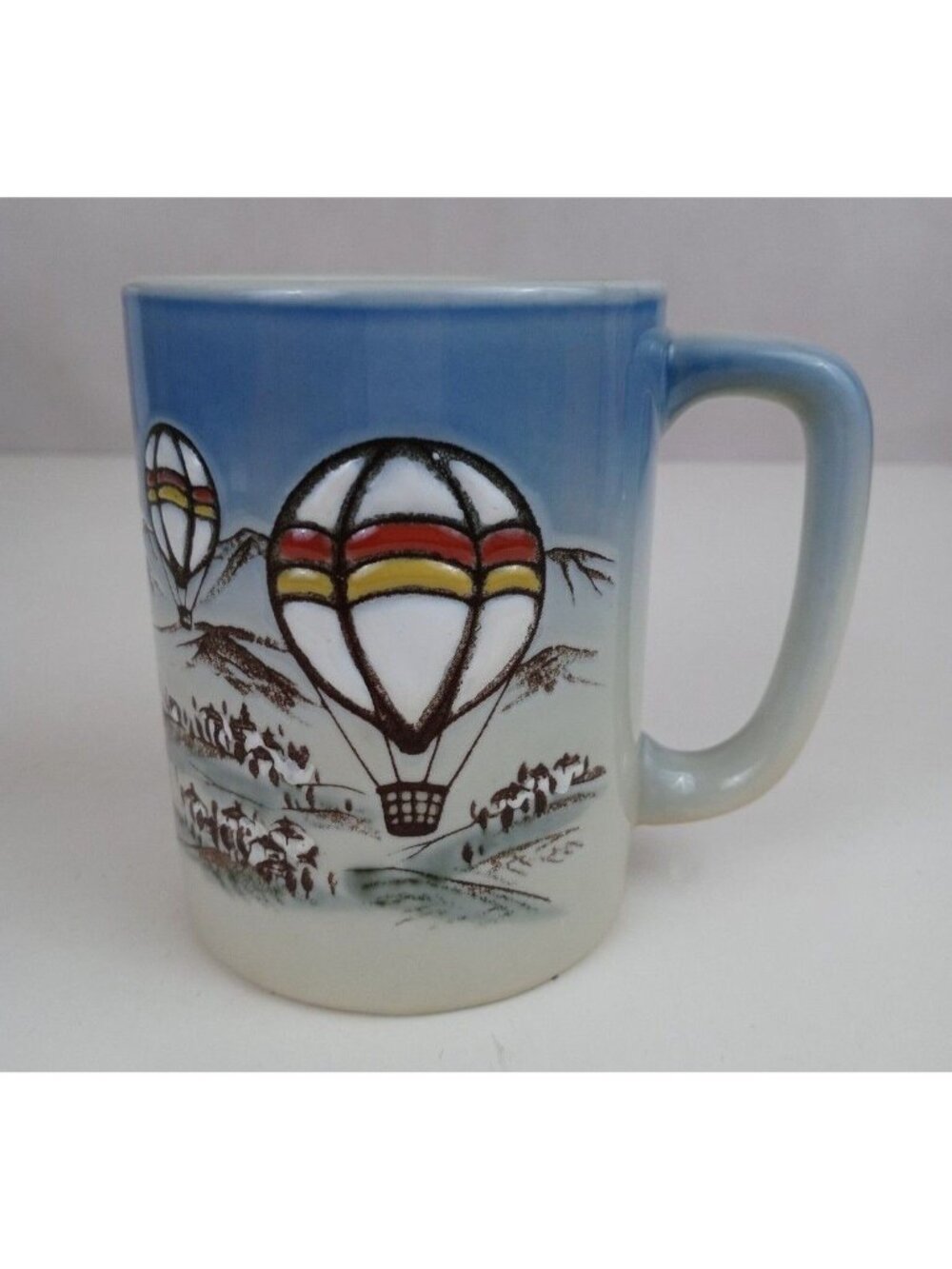 Vintage Otagiri Japan Blue & Grey Hot Air Balloon Over Villages Coffee/Tea Cup